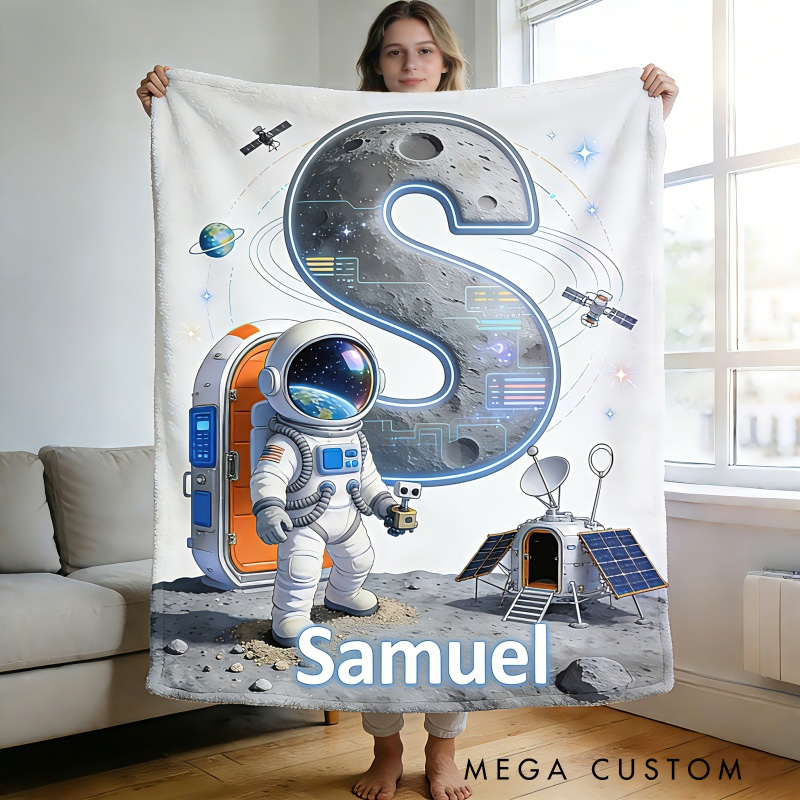 Personalized Space Adventure Blanket Astronaut Alphabet Blanket for Kids