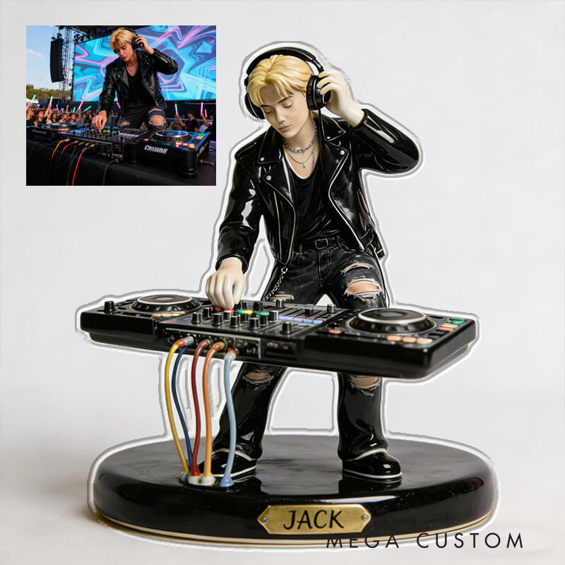 Personalized 2D Flat Ceramic-Style DJ Desktop Figurine for Music Lovers Acrylic Plaque Gift for Kids Music Studio