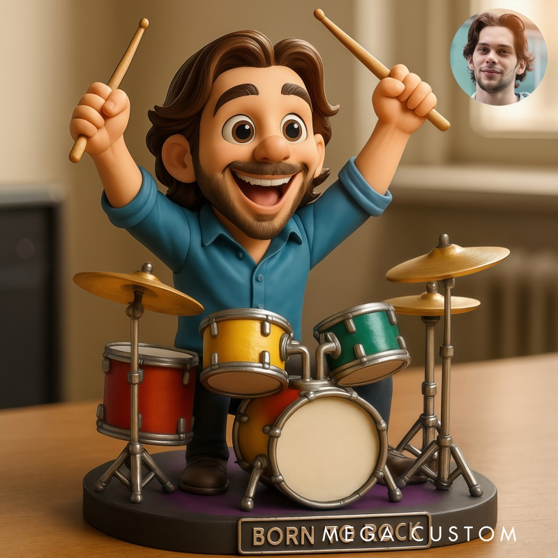Personalized 2D Flat Drum Set Drummer Figurine for Music Lovers Acrylic Plaque Gift for Kids Music Studio