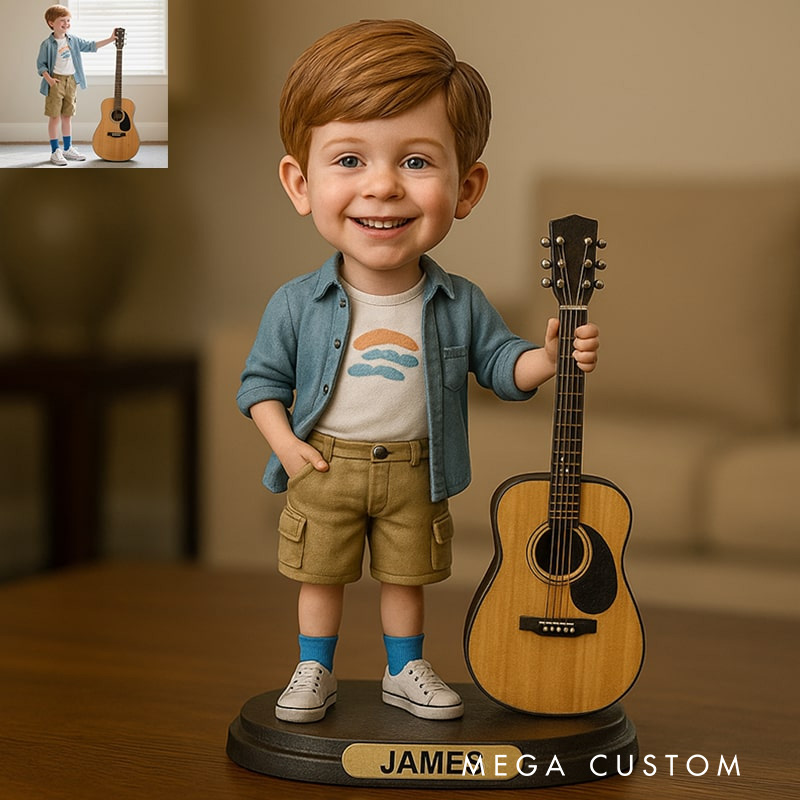 Personalized 2D Flat Playing Guitar Figurine for Music Lovers Acrylic Plaque Gift for Kids Music Studio