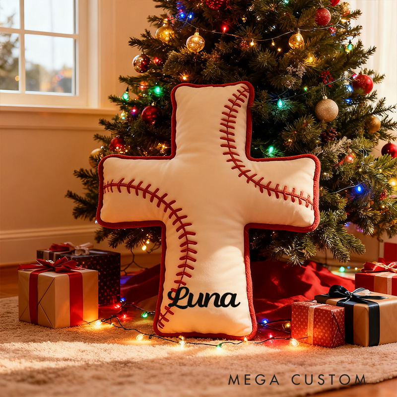 Personalized Baseball Ball Cross Pillow with Custom Home Decor Graphic 3D Print Pillow Christian Sports Gift Religious Gift for Baseball Lover