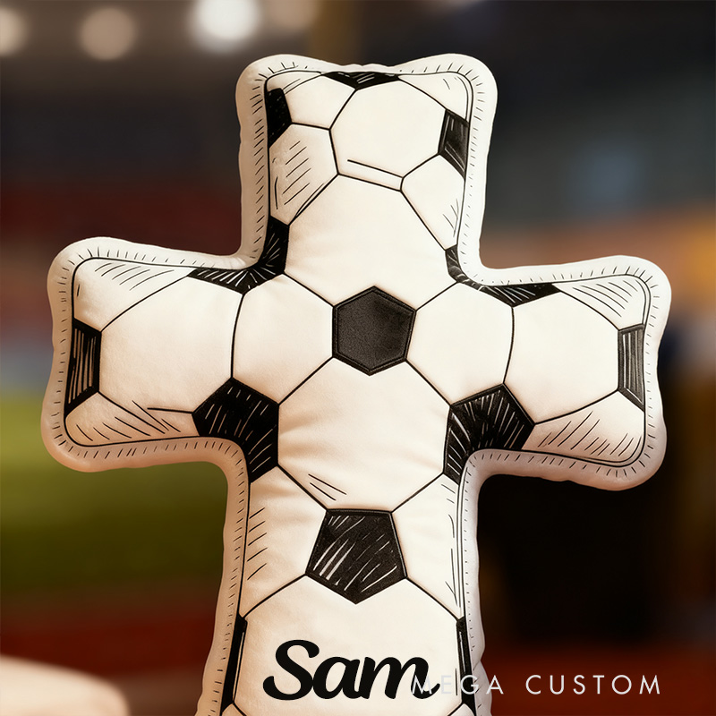 Personalized Doodle Cross Soccer Football Pillow with Custom Home Decor Christian Humor Pillow Christian Sports Gift Religious Gift for Soccer Lover