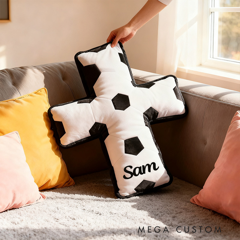 Personalized Soccer Ball Cross Pillow with Custom Home Decor Christian Sports Pillow Christian Sports Gift Religious Gift for Soccer Lover