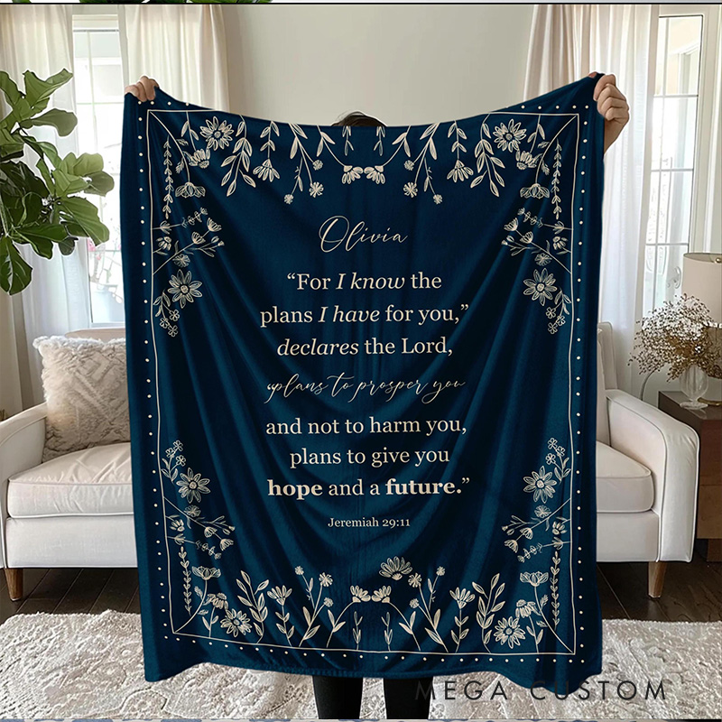 Personalized Bible Verse Soft Throw Blanket with Custom Name Christian Blanket for Women Floral Religious Gift for Her Faith-Based Encouragement Gift