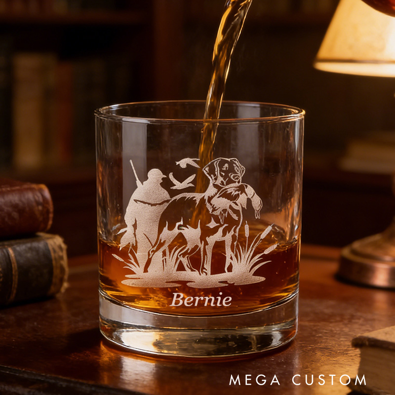 Personalized Hunter with Dog and Duck Whiskey Glass Duck Dog Whiskey Glass Outdoor Hunting Gift Adventure Gift