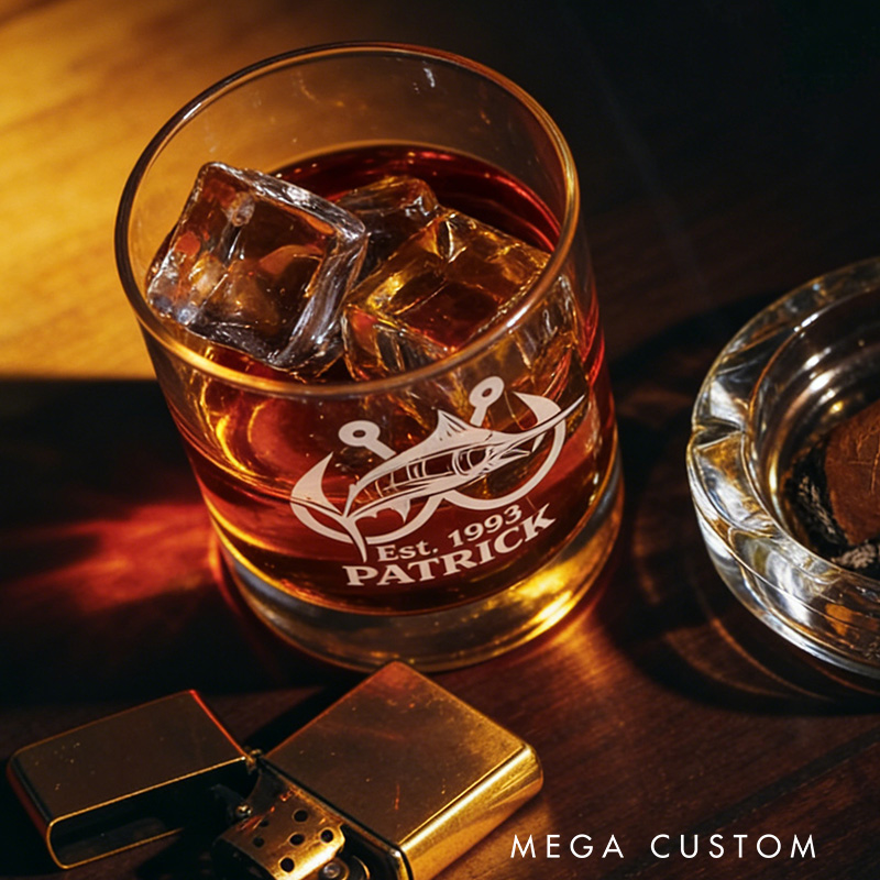Personalized Fishing Whiskey Glasses Fishing Outdoors Gift for Man Fishing Gift Ideas