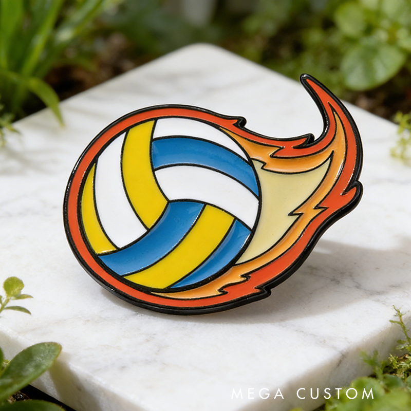 Personalized Sports Ball Pins with Fiery Design for Sports Lovers