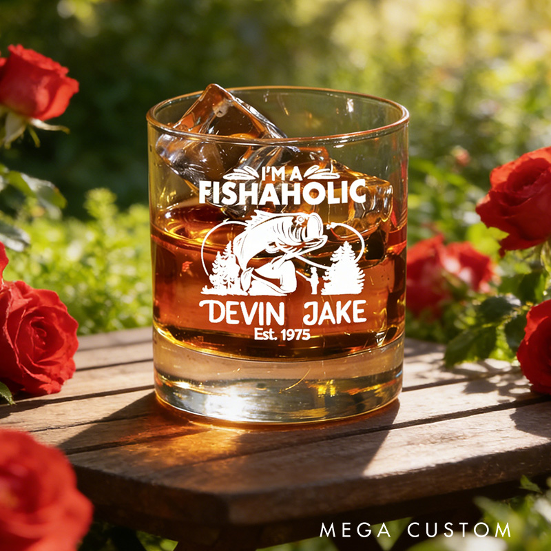 Personalized Fisherman Whiskey Glass Outdoors Fishing Lover Whiskey Glasses Fishing Gifts for Man Husband