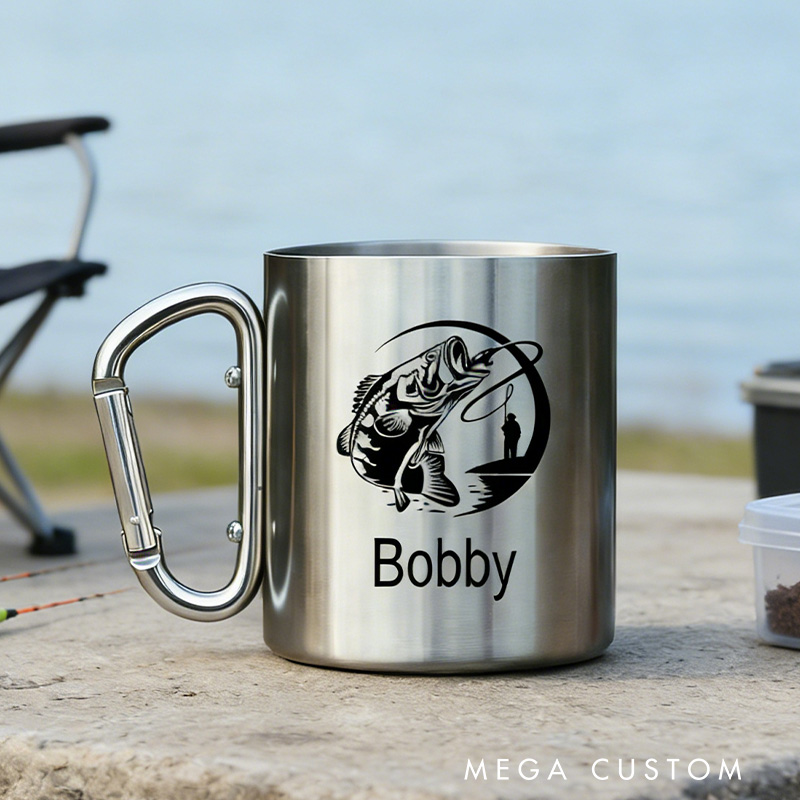 Personalized Bass Fishing Mug Custom Fishing Stainless Steel Mug Coffee Mug Gift Outdoors Fishing Lover