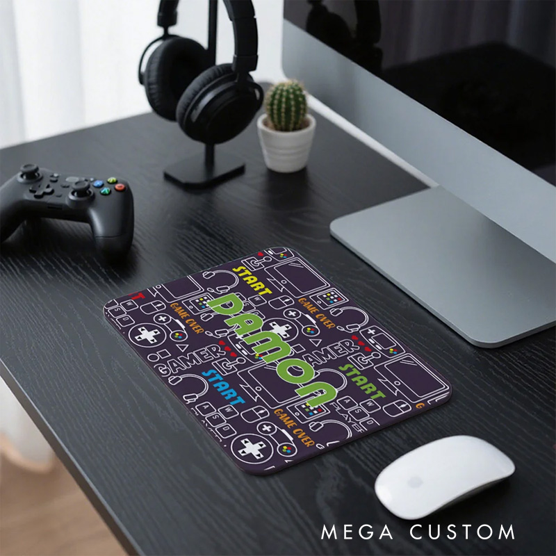Personalized Game Elements Anti-Slip Mouse Pad with Name Birthday Gift for Game Lover Students Colleagues Friends