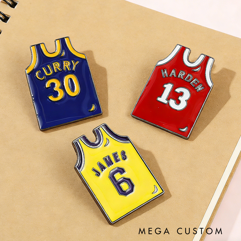 Personalized Basketball Jersey Pin Featuring Player Names and Numbers
