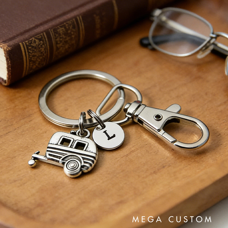 Personalized Camper Trailer Keychain Rv Camper Charm Camping Trailer Charm Outdoors Camping Keychain Gift Camping Lover
