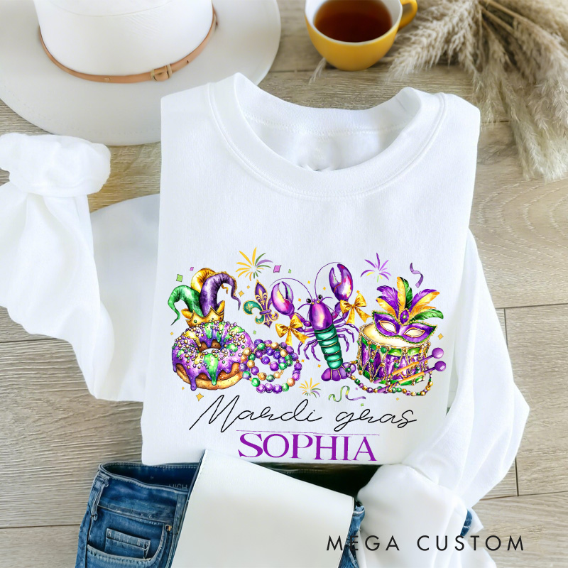 Personalized Mardi Gras Donut Sweatshirt with Name Retro King Cake Shirt Louisiana Tee Gift for Baking Lover Him Her