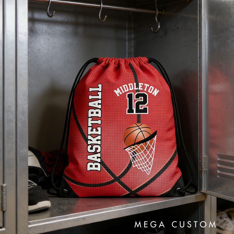 Personalized Basketball Drawstring Bag with Custom Name and Number Design