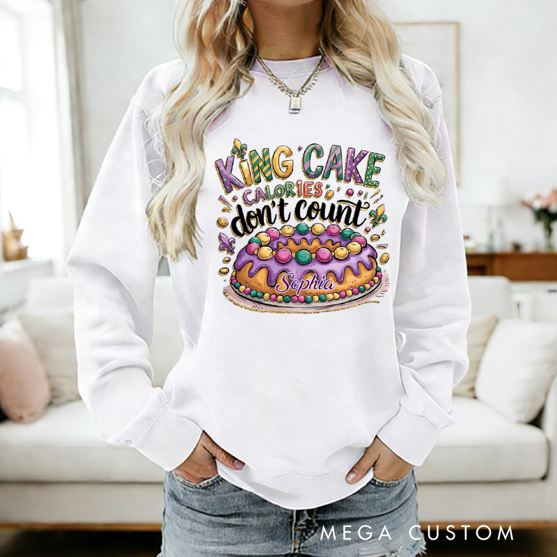 Personalized King Cake Calories Don't Count Sweatshirt with Name Louisiana Sweatshirt Carnival Coquette Shirt Gift for Baking Lover Him Her
