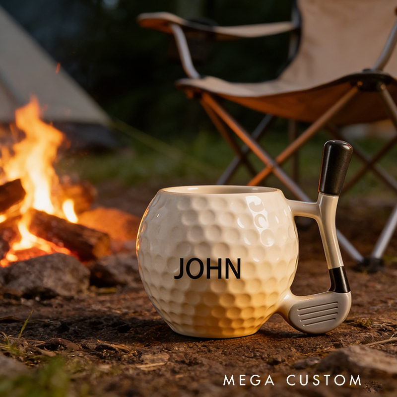 Personalized Golf Ball Coffee Mug with Club Handle and Custom Name for Golf Enthusiasts