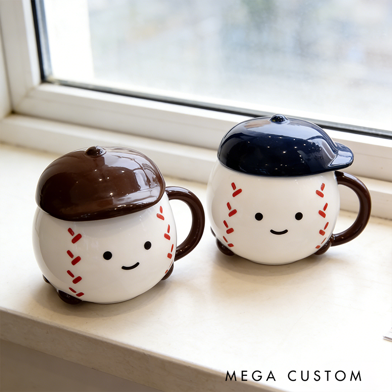 Personalized Baseball Cap Mug Set with Charming Face Design