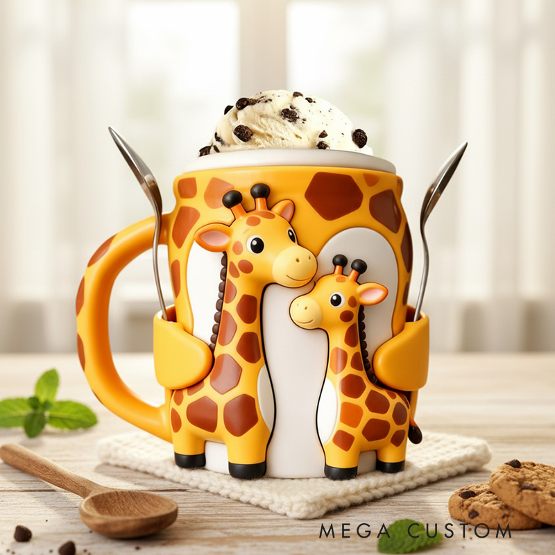 Personalized Adorable Giraffe Ice Cream Cozy Pint Holder 3D Printed with Spoon Slots for Mom Kids Ice Cream Lover