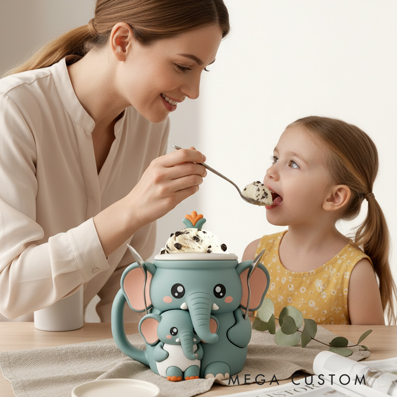 Personalized Adorable Elephant Ice Cream Cozy Pint Holder 3D Printed with Spoon Slots for Mom Kids Ice Cream Lover