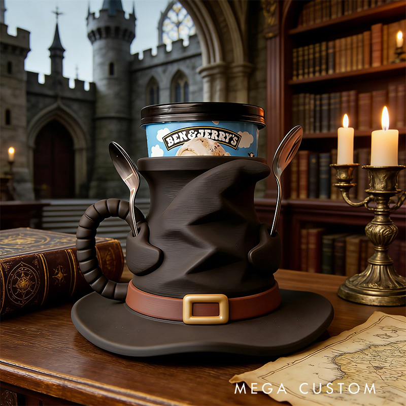 Personalized Magic Hat Movie Ice Cream Pint Holder with Spoon Slots Eco-Friendly 3D Print for Movie Lovers