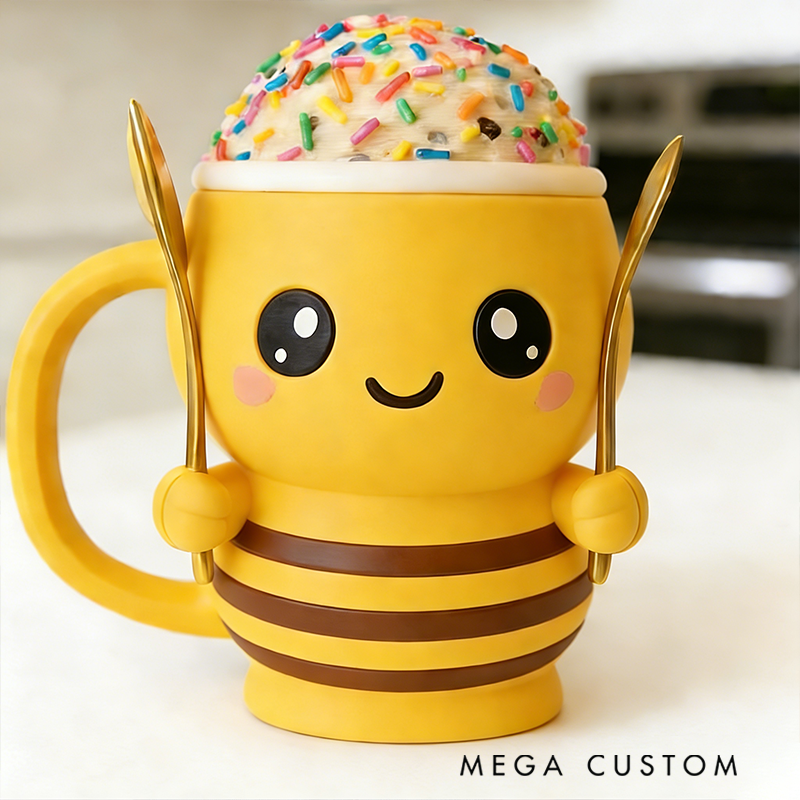 Personalized Cute Bee Ice Cream Pint Holder with Spoon Slots Eco-Friendly 3D Print for Gardening Lovers