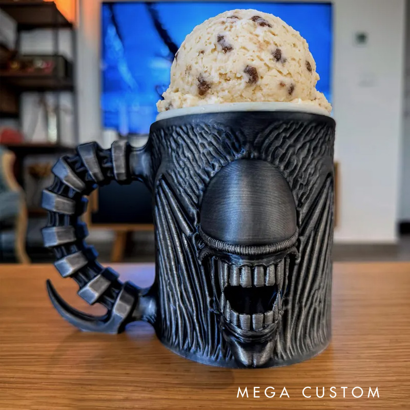 Personalized Sci-Fi Monster Ice Cream Pint Holder with Spoon Slots Eco-Friendly 3D Print