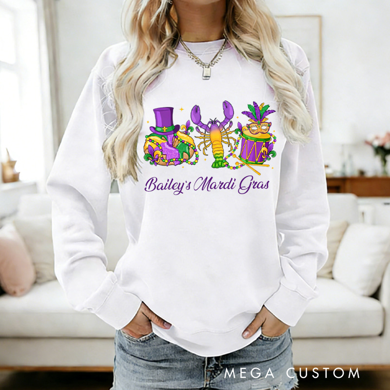 Personalized Mardi Gras King Cake Sweatshirt with Name Donut Coquette Sweatshirt Fat Tuesday Shirt Gift for Baking Lover Her Cake Lover