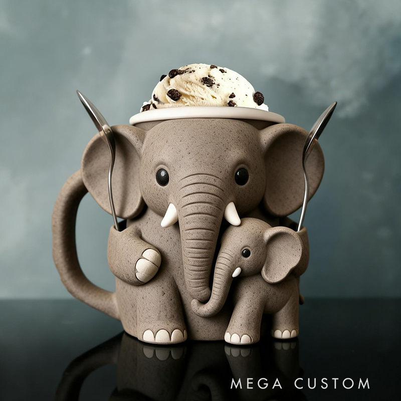 Personalized Adorable Elephant Ice Cream Cozy Pint Holder 3D Printed with Spoon Slots for Mom Kids Ice Cream Lover