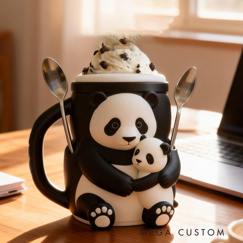 Personalized Adorable Panda Ice Cream Cozy Pint Holder 3D Printed with Spoon Slots for Mom Kids Ice Cream Lover