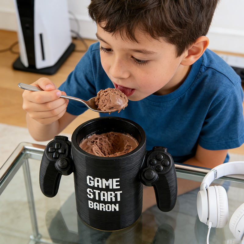 Personalized 3D Printed Gamer Controller Ice Cream Pint Holder Kid Gift for Game Lover