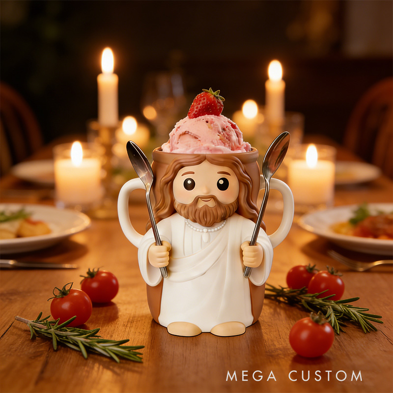 Personalized Jesus Cream Cozy Pint Holder 3D Printed with Spoon Slots & Snack Drawer for Ice Cream Lover Religious Christian Gift for Jesus Lover