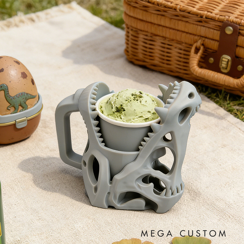 Personalized Dinosaur Skull Movie Ice Cream Pint Holder with Spoon Slots Eco-Friendly 3D Print for Movie Lovers