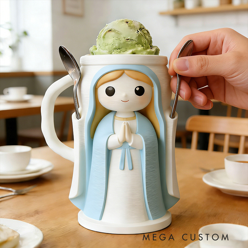 Personalized Virgin Mary Cream Cozy Pint Holder 3D Printed with Spoon Slots & Snack Drawer for Ice Cream Lover Religious Gift Catholic Gift for Her