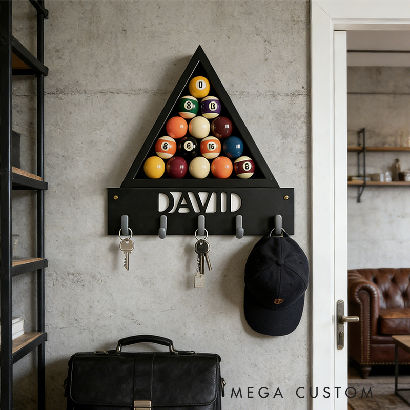 Personalized Billiards 3D Printed Key Holder with Custom Name for Billiards Enthusiasts