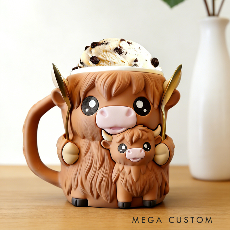 Personalized Highland Cow Ice Cream Cozy Pint Holder 3D Printed with Spoon Slots & Snack Drawer for Mom Kids Ice Cream Lover