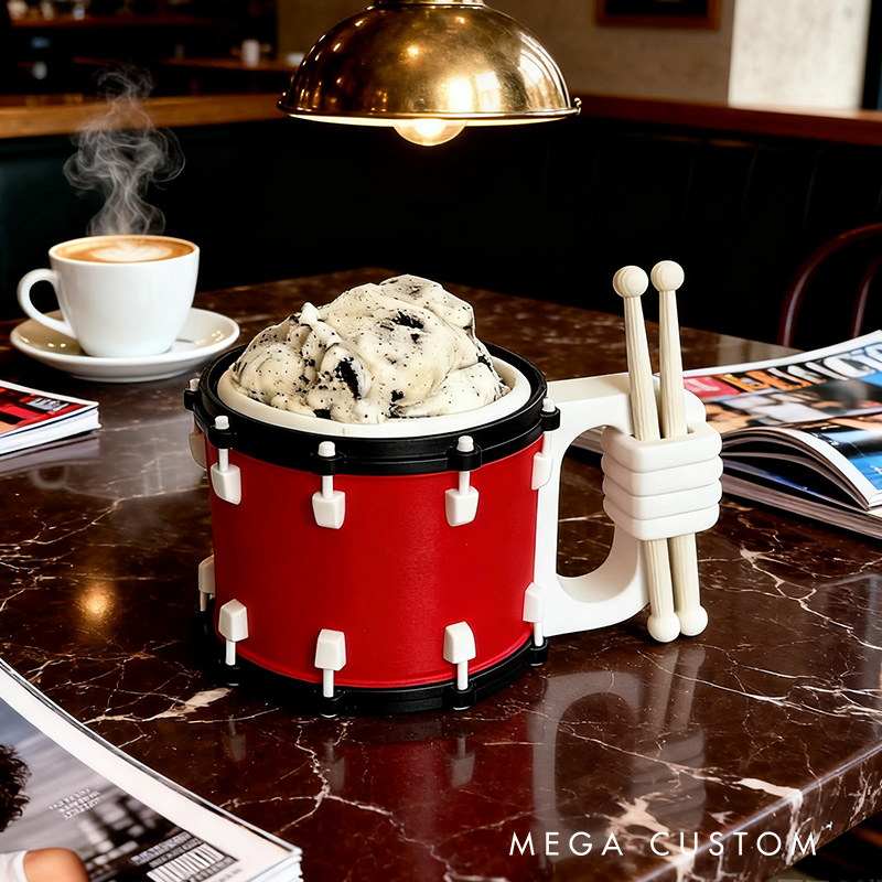 Personalized Drum Music Ice Cream Pint Holder with Spoon Slots Eco-Friendly 3D Print for Music Lovers