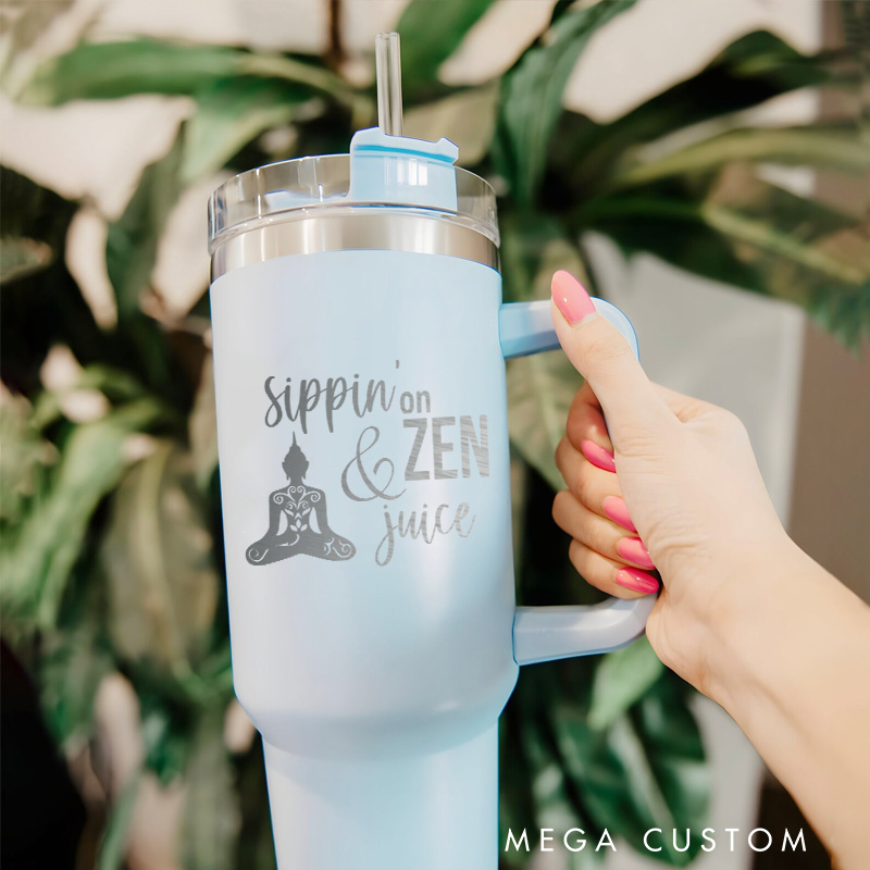 Personalized Yoga 40oz Tumble Etched Zen & Juice Tumble Custom Yoga Engraved Tumble Yoga Lover Gift for Women Her