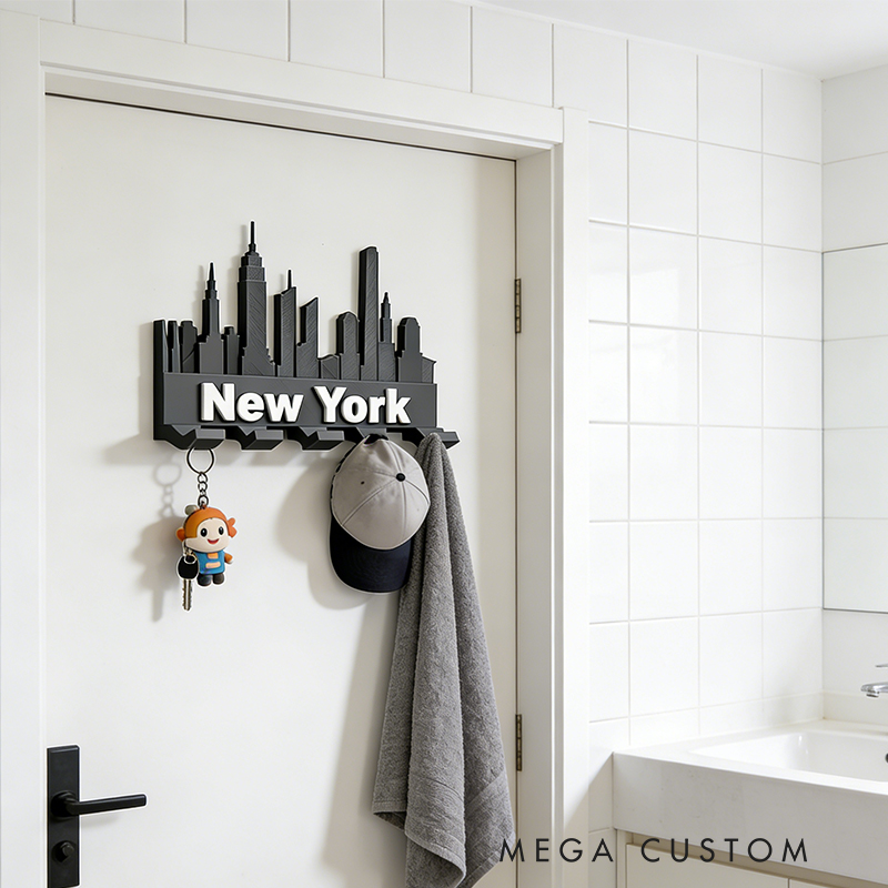 Personalized New York Skyline Key Holder for Football Fans 