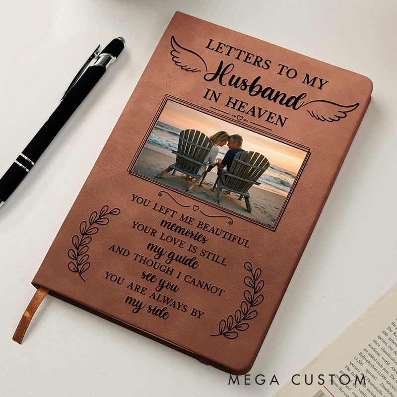 Personalized Leather Photo Journal Letters To My Husband In Heaven Memorial Sympathy Gift Remembrance Gift
