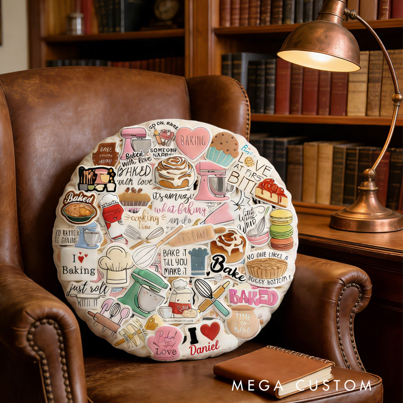 Personalized Baking Tool Throw Pillow Graphic 3D Print I Love Baking Pillow with Name for Boyfriend Girlfriend Book Lover Valentines Gift