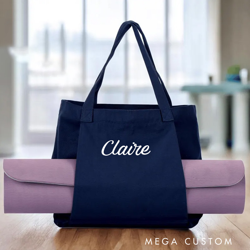 Personalized Canvas Yoga Bag Custom Yoga Mat Tote Bag with Meditation Pocket Sustainable Pilates Accessories for Yoga Lovers