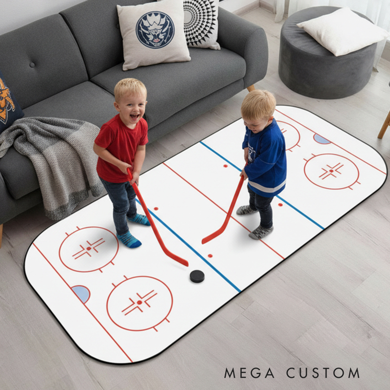 Personalized Hockey Rink Rug Custom Team Logo or Name Fun Play Mat for Kids to Inspire Creativity and Active Play  Gift For Ice Hockey Lovers