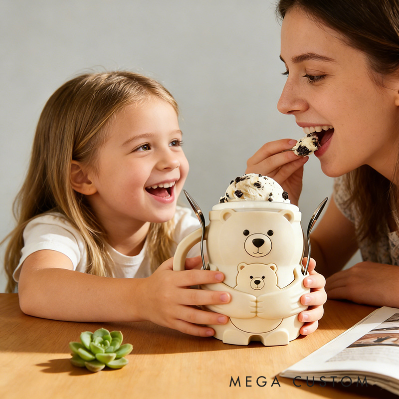 Personalized Bear Ice Cream Cozy Pint Holder 3D Printed with Spoon Slots & Snack Drawer for Mom Kids Ice Cream Lover