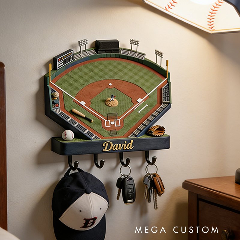 Personalized Baseball Field 3D Printed Key Holder with Custom Name for Baseball Fans 