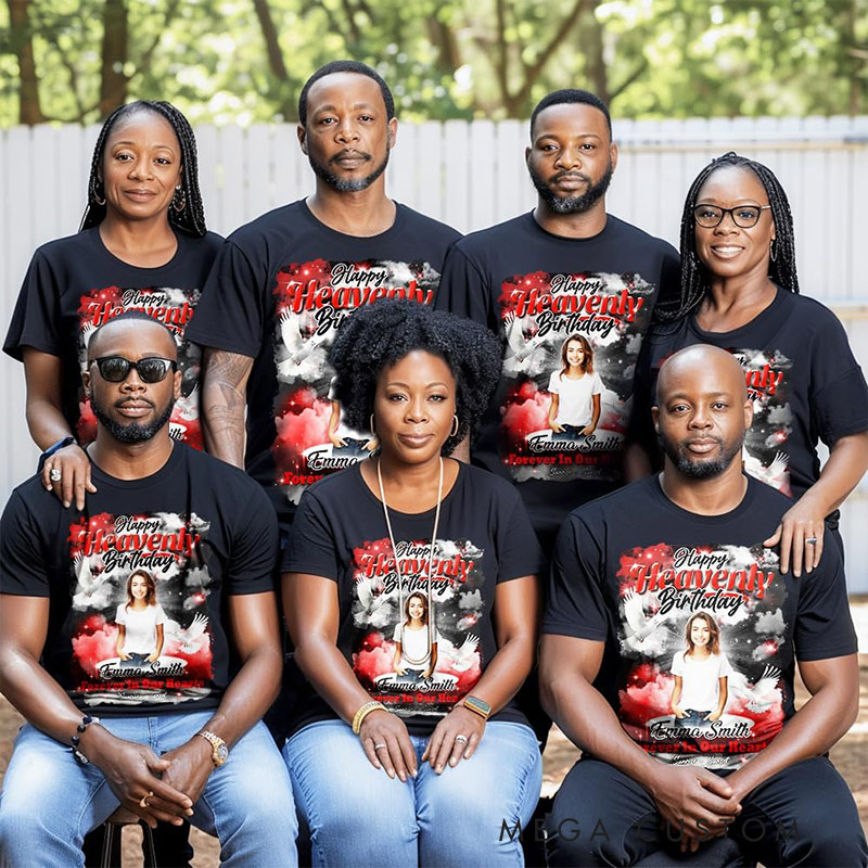 Personalized in Loving Memory T Shirts Memorial Day T Shirts Heaven’s Stairway Memorial Gift Double Side Shirt Rest in Peace Shirt