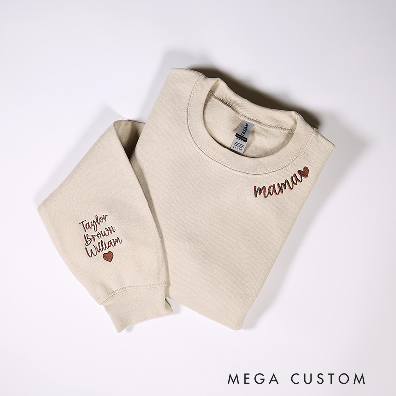 Personalized Mama Embroidered Sweatshirt with Kids Names On Sleeve Custom Mom Embroidery Hoodie Birthday Mommy Outfits Pregnancy Gifts