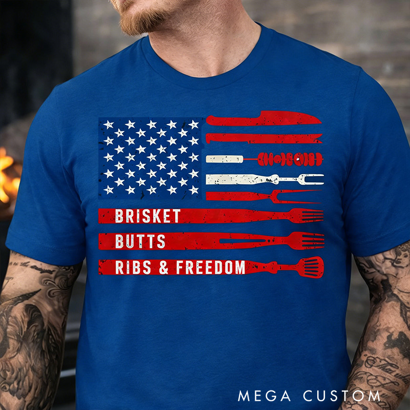 Personalized Patriotic BBQ T-Shirt Barbecue Lovers T-Shirt Outdoor Camping BBQ T-Shirt Outdoor Lover Gift