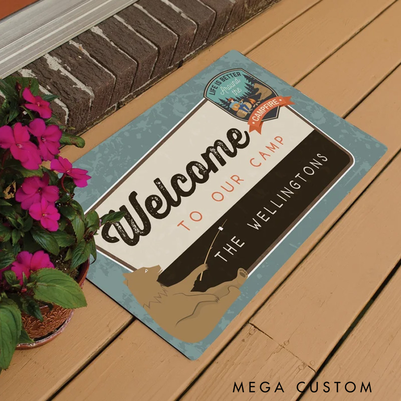 Personalized Welcome to Our Camp Doormat Camp Site Welcome Mat Gifts for Campers Campsite Rv Doormat Rv Campers
