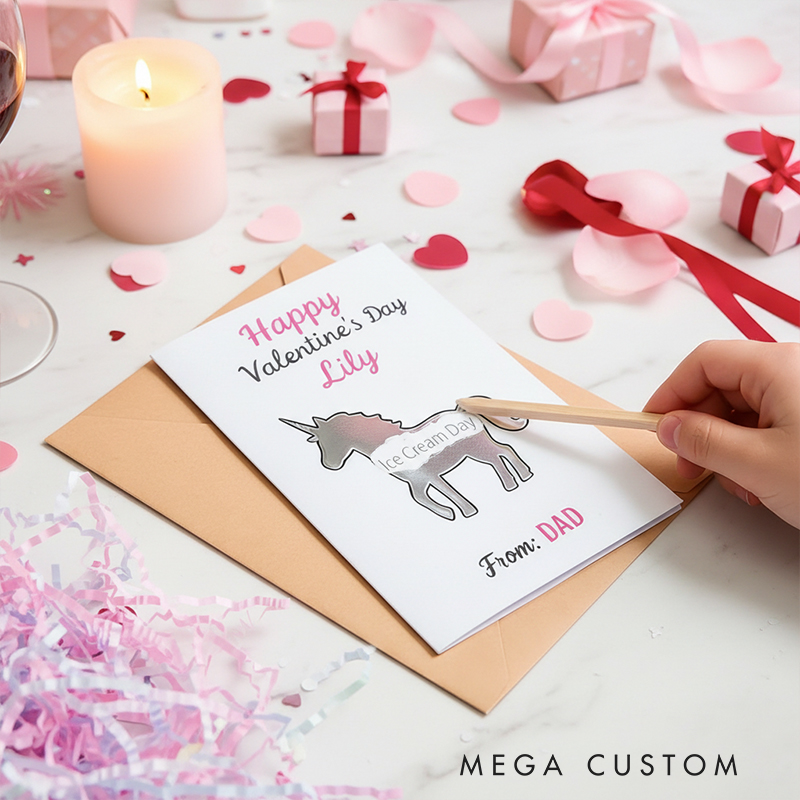 Personalized Unicorn Scratch-Off Card Custom Name & Message Adorable Valentine’s Day Surprise for Kids