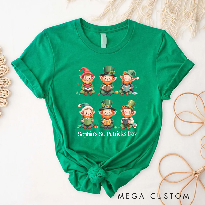 Personalized Book Lover Leprechaun Classic T-Shirts St. Patrick's Day Reading Shirt with Name Tee for Book Lover Bookworm Girlfriend Wife Women Gift